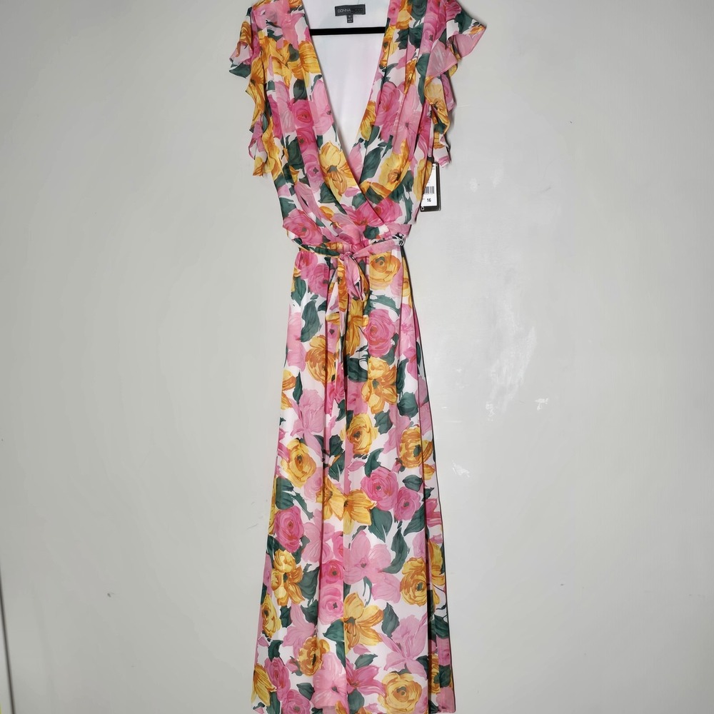 Donna Ricco New York Floral Flutter Sleeve Maxi Dress Size 16 NWT